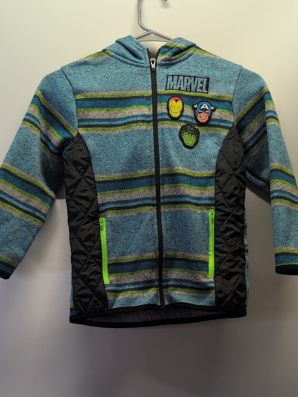 Marvel Striped Hoodie with Neon Green Accents - Blue & Green